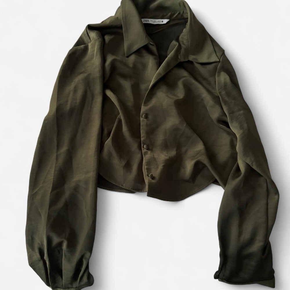 Zara Olive Green Cropped Blouse